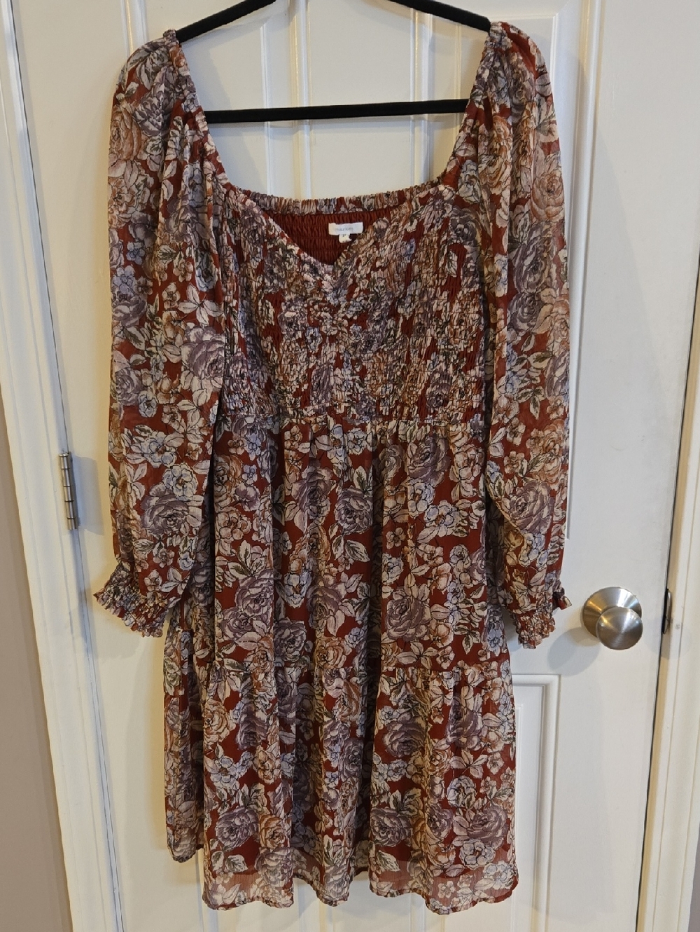Maurices Rust Floral Smocked Midi Dress